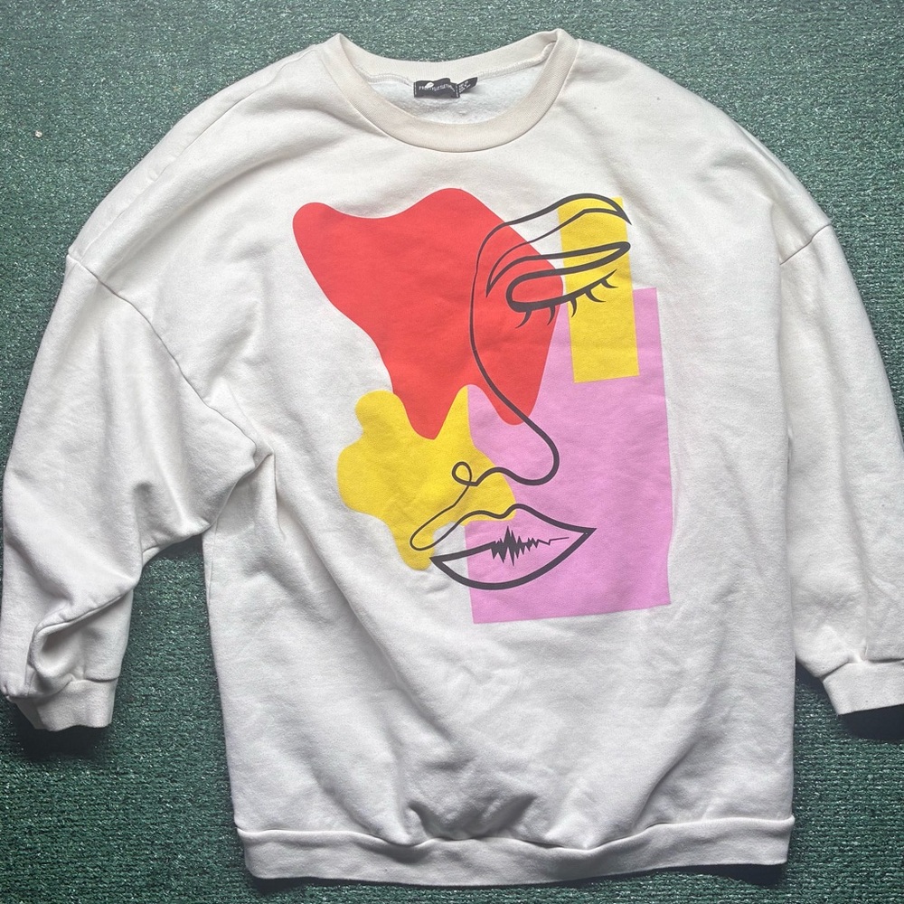 PrettyLittleThing Cream Sweatshirt with Abstract Graphic